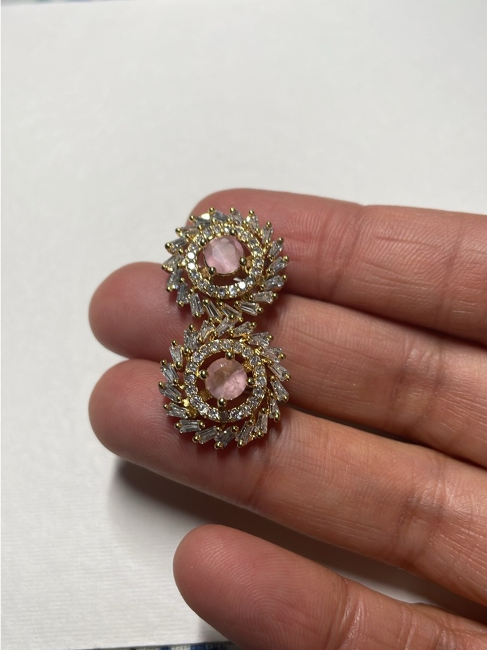 Gold and Pink Crystal Floral Halo Stud Earrings